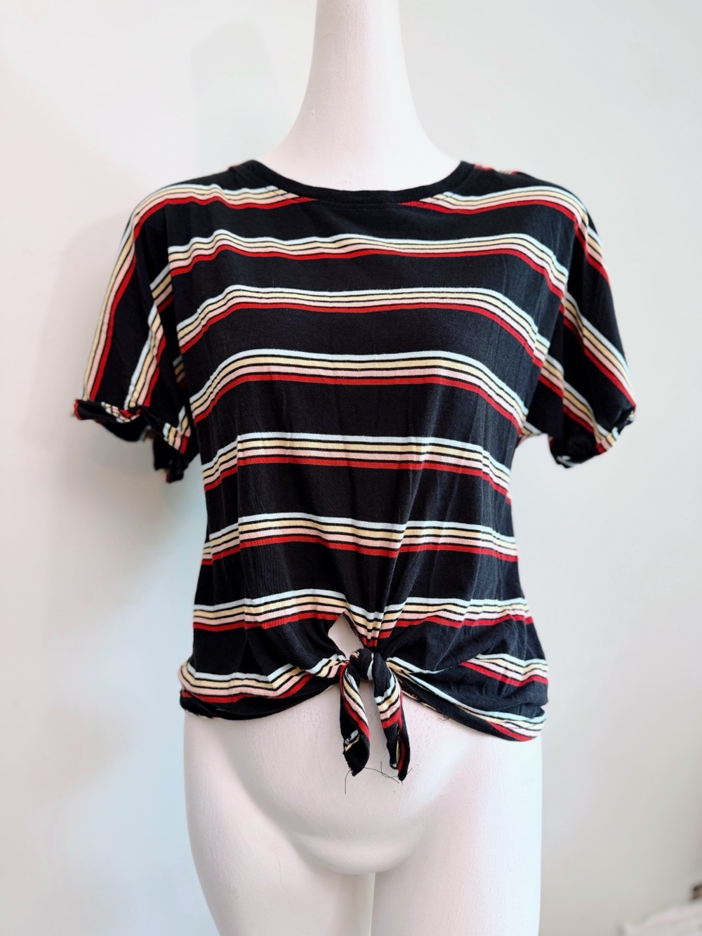 Harlow Striped Front Tie T-Shirt Black Multicolor Size Small